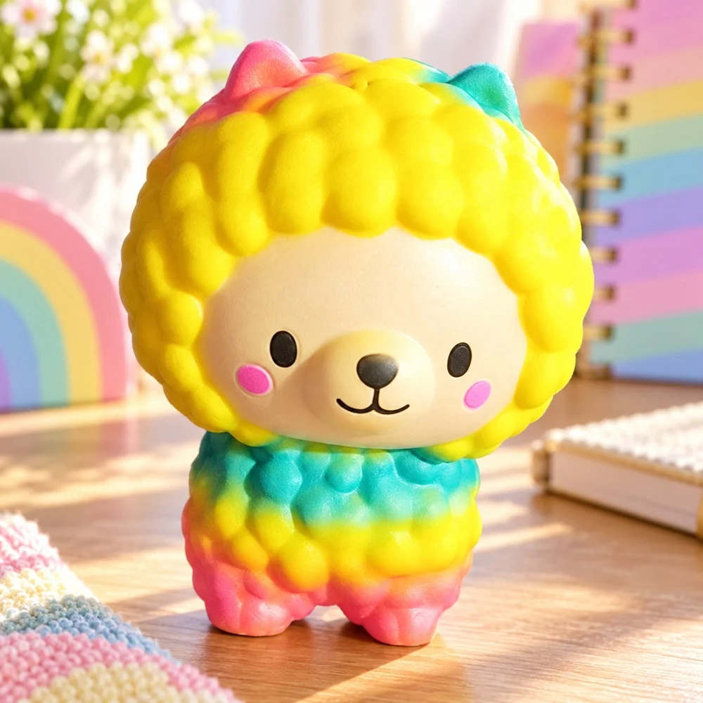Rainbow Sheep Squishy Toy Soft PU Slow Rising Foam Colorful Lamb Cute Squeeze Fidget Handheld Desk Gift for Teens and Adults