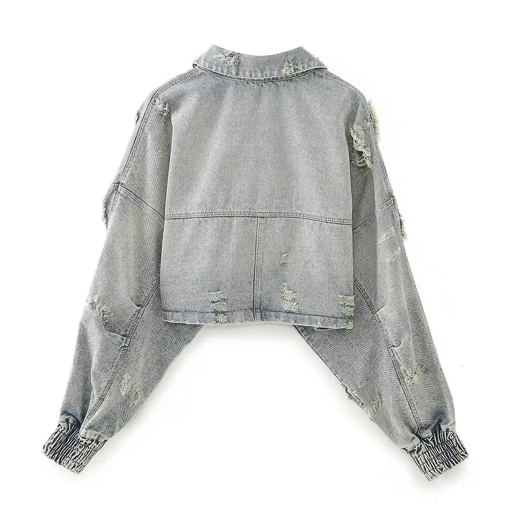 Women's Denim Jaet ort Sle Decorative Hole Design Autumn New Arrival Faion Outerwear Polyester Material