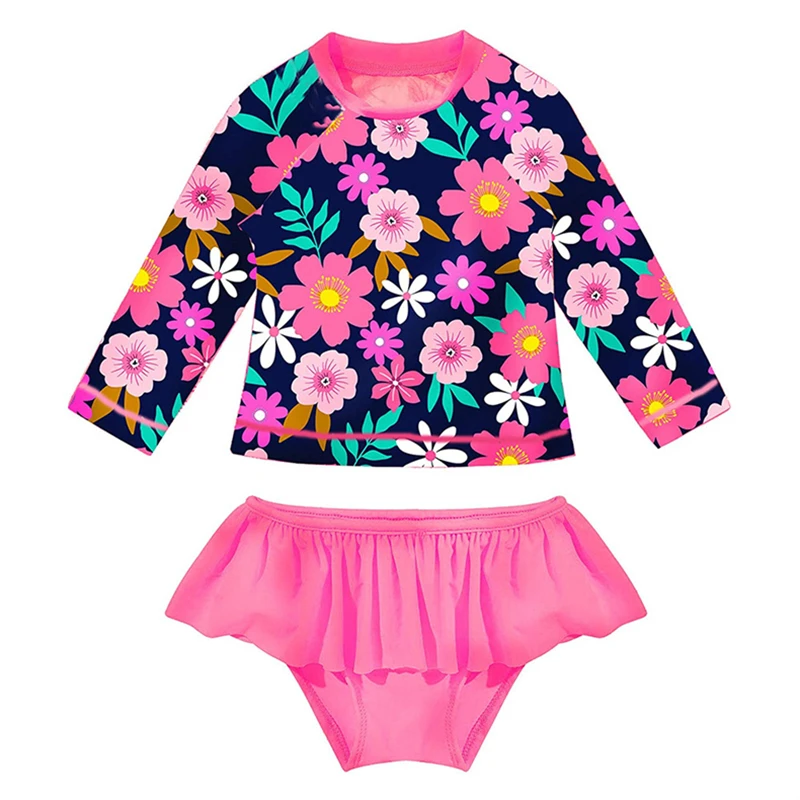 

2024 Sport Baby Girls Swimsuit Outdoor Long Sleeve Top Briefs 2 PCS Children Swimwear Beach Sunscreen Kids Bathing Clothes