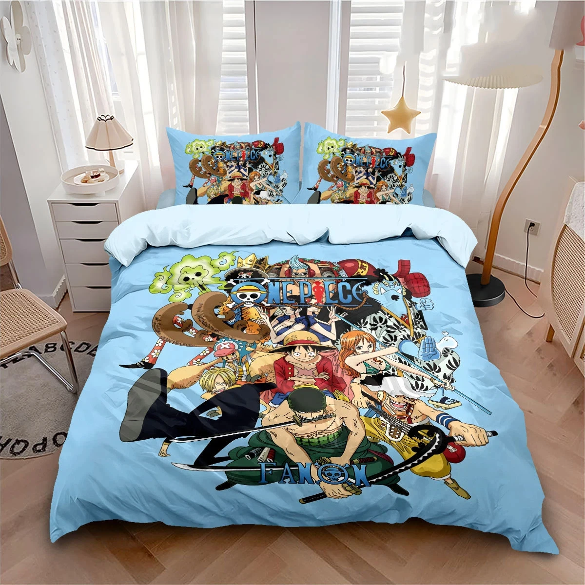 

Kids Boys Anime One-Pieces Bedding Set Nika Luffy Gear 5 Duvet Cover Set Quilt Cover Pillowcase Single Queen King Size