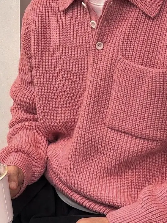 

Loose Fit Long Sve Knitted irt for Men Casual Sle Turn-down Collar Winter Warmth Faion Urban Faion Thiened