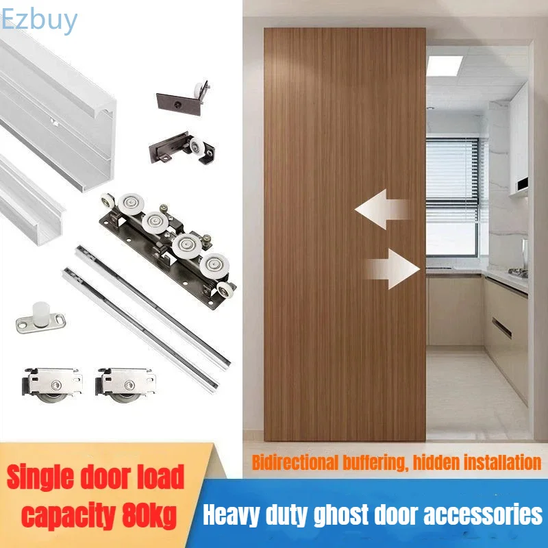 1.2/1.5m Barn Door Interior Sliding Wooden Door Fittings Heavy Duty Rails Slide Kit for 80kg Bearing Home Complete Set Hardware