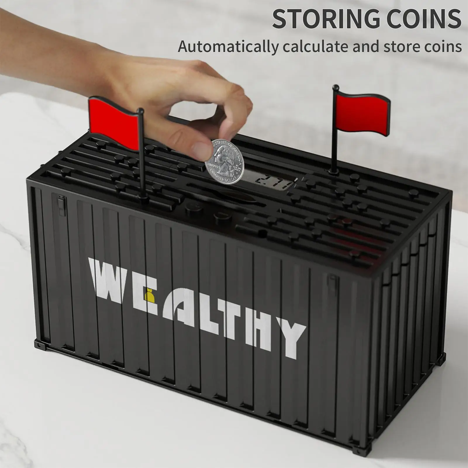 Automatic Euro Coin Count Bank Shipping Container Shaped Cash Organizer with LCD Display Coin Saver For Euro Currency