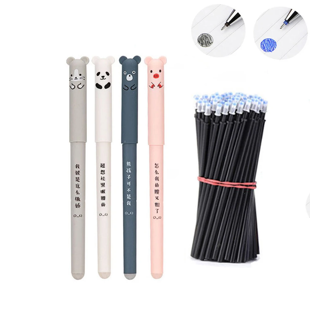 

4+20 Pcs Kawaii Pig Bear Cat Erasable Ballpoint Pen 0.35mm Black blue available School supplies gel pens Stationery