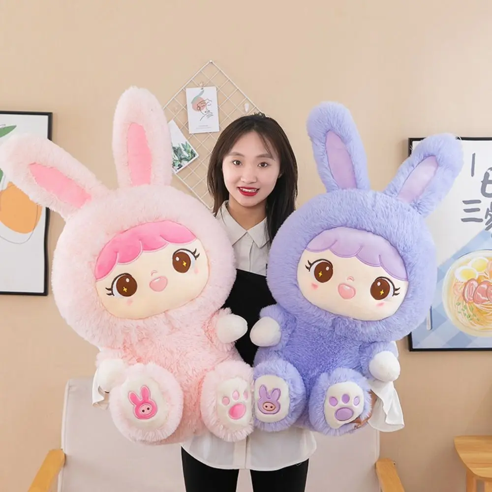 Soft Long-Haired Rabbit Doll Cartoon Cute Rabbit Pressed Bed Doll Toy Kawaii Simulation Rabbit Stuffed Toy Home Decoration