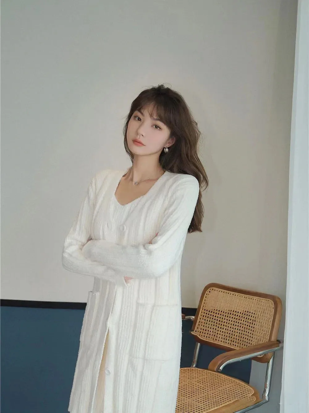 Women's Three-Piece Set Winter Pajamas Soft and Fluffy Breathable Sweater Sleepwear Cardigan Top Long Pants Cozy Lounge Wear Set