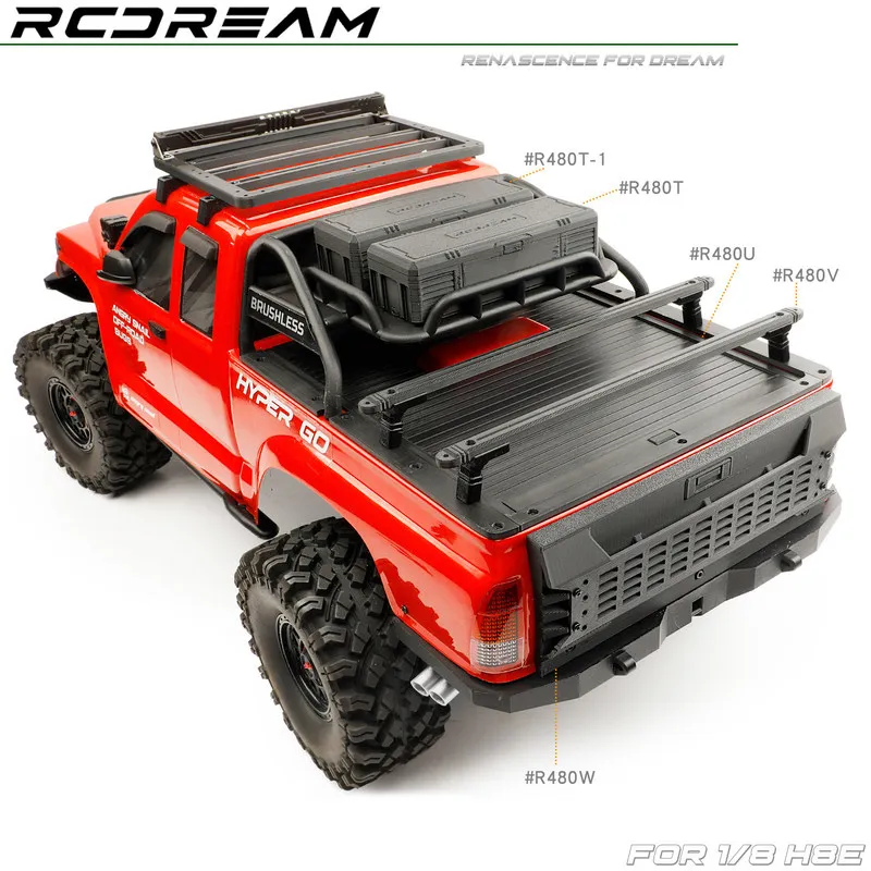 RCDREAM For MJX H8E Rear Bed Tailgate Armor Roller Cover Roll Bar Toolbox RC Crawler Decor Upgrade Accessories
