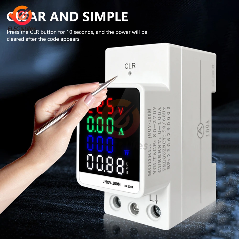 4 IN 1 Din Rail AC Monitor 110V 220V 100A Voltage Current Power Factor Active KWH Electric Energy Frequency Meter VOLT AMP