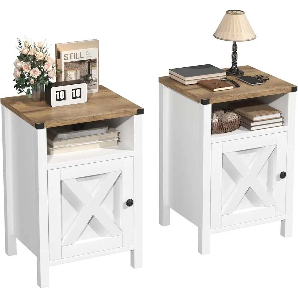 

Комплект из 2 прикроватных тумб в деревенском стиле, винтажные деревянные приставные столики с отсеком для хранения в стиле «фермерский дом», белые