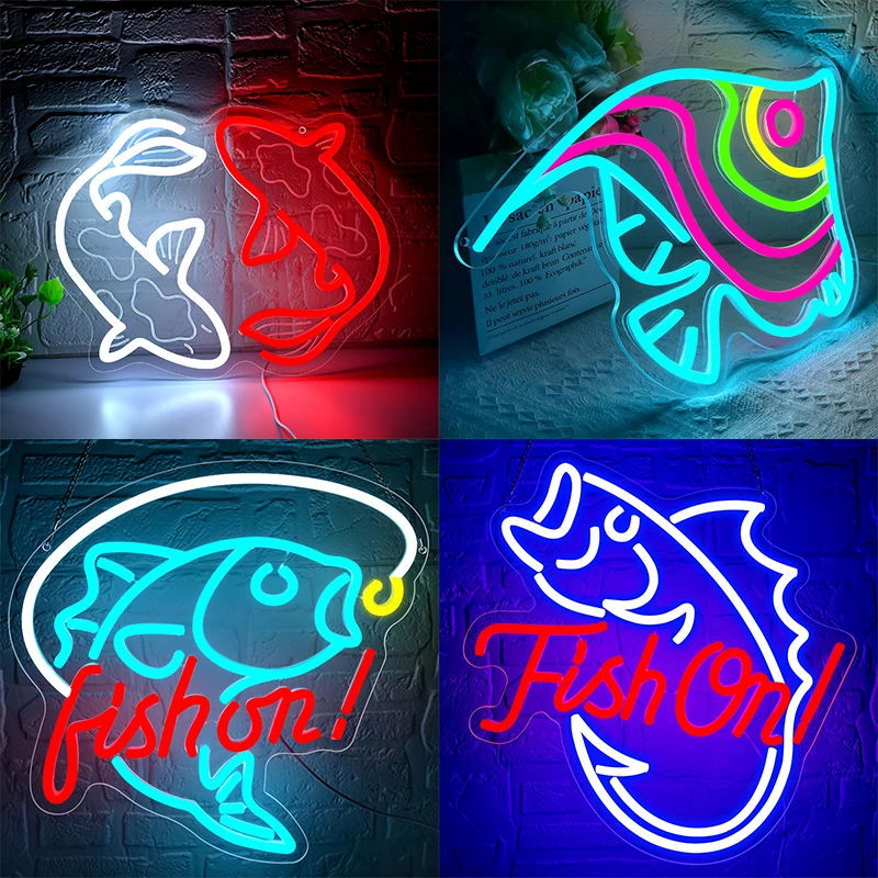 

Рыба Неоновая вывеска для декора стен с регулируемой яркостью Светодиодная подсветка для рыбацкой лодки Спальня Клуб Гостиная Вечеринка Подарки на день рождения Настенное искусство
