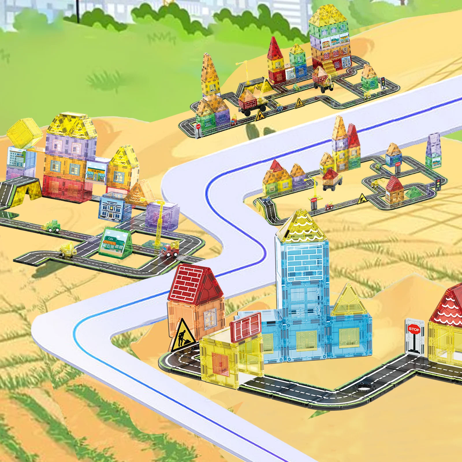 Magnetisch bouwsteenspeelgoed, modellen voor stadsbouwtechniek, STEM-magnetisch speelgoed, magnetische bouwstenen voor kinderen