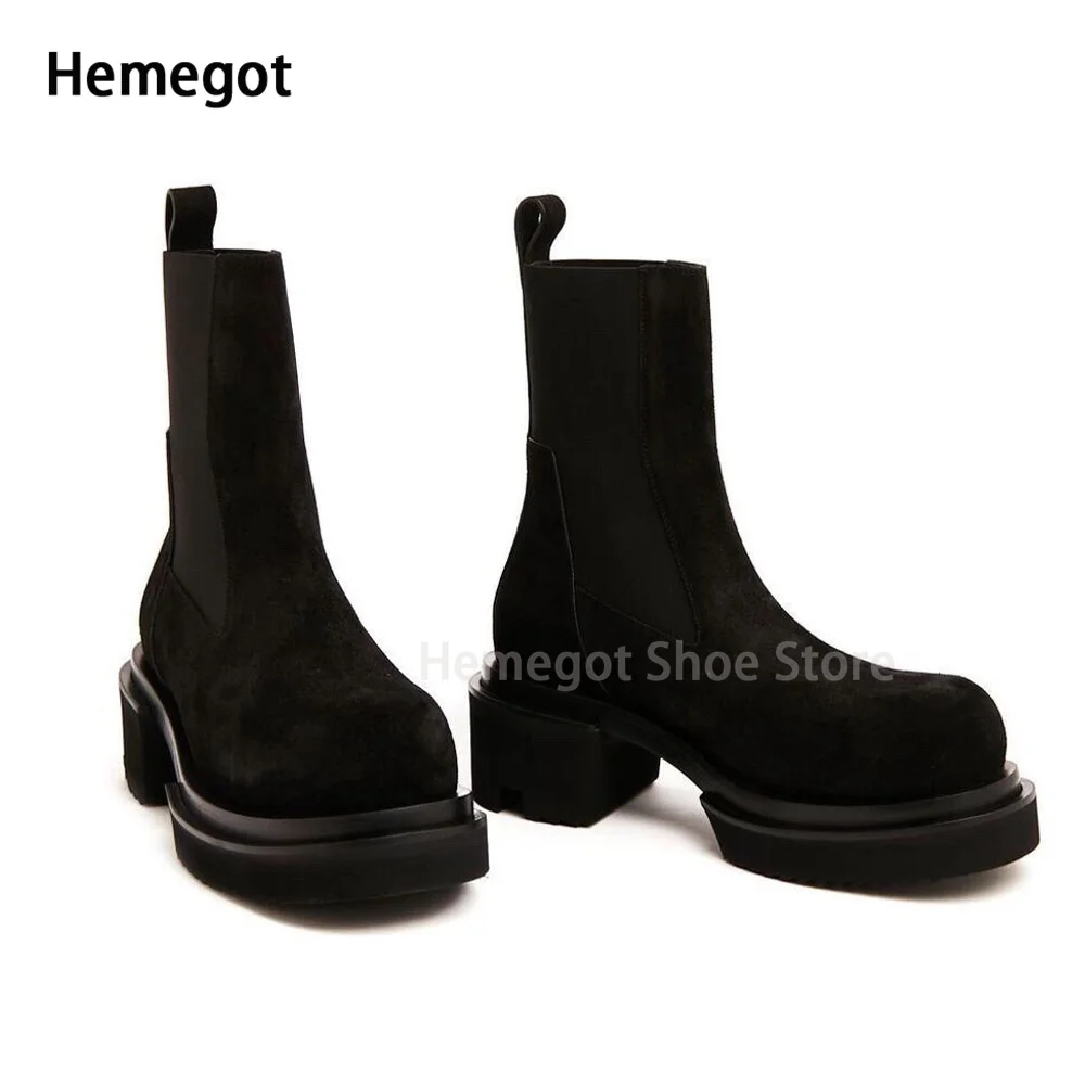 Thick-Soled High-Heeled Men\'s Short Boots Chelsea Boots Catwalk Shoes High-Top Cowhide Platform Boots Autumn and Winter Shoes