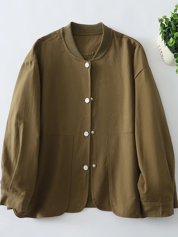 Künstlerische Baumwolle Arbeitskleidung Jaet Stehkragen Design Sensation Top Marke Damen Faion Herbst Winter Neuankömmling Loose Fit