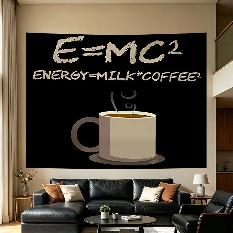 E=MC2, l'énergie équivaut au lait, à la caféine, à l'équation scientifique, tapisserie murale pour la décoration de cuisine et de café.