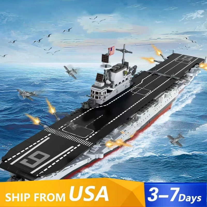 

USS CV-6 Enterprise Building Blocks Sets 4 Figures Military Navy Aircraft Carrier Warship Brick Model Kit Adult Kid Gift 1883PCS