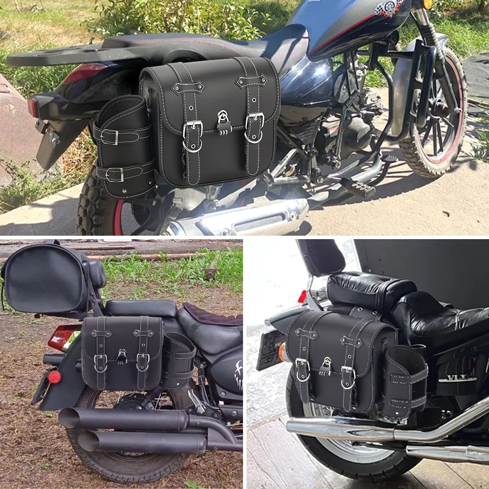 Bolsa Universal para SILLÍN de motocicleta, bolsa lateral impermeable, bolsa de conductor totalmente envuelta, bolsa de almacenamiento con forro Oxford grueso, Retro modificado