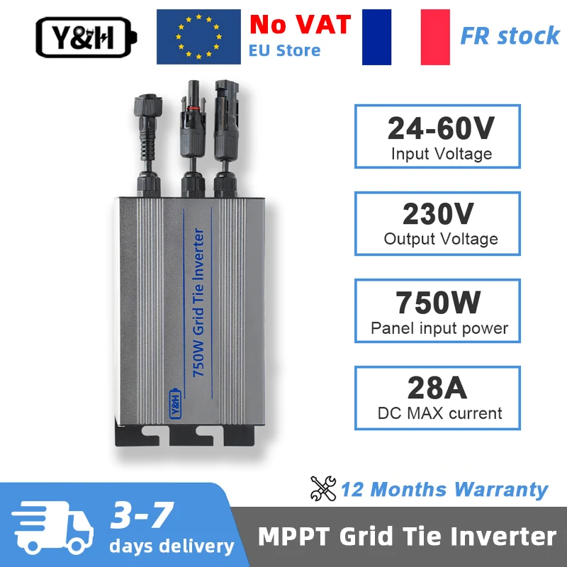 Y&H Grid Tie Inverter 750W MPPT Micro inverter Ingresso fotovoltaico Uscita 24-60VDC 220VAC per pannello solare domestico su sistema di rete