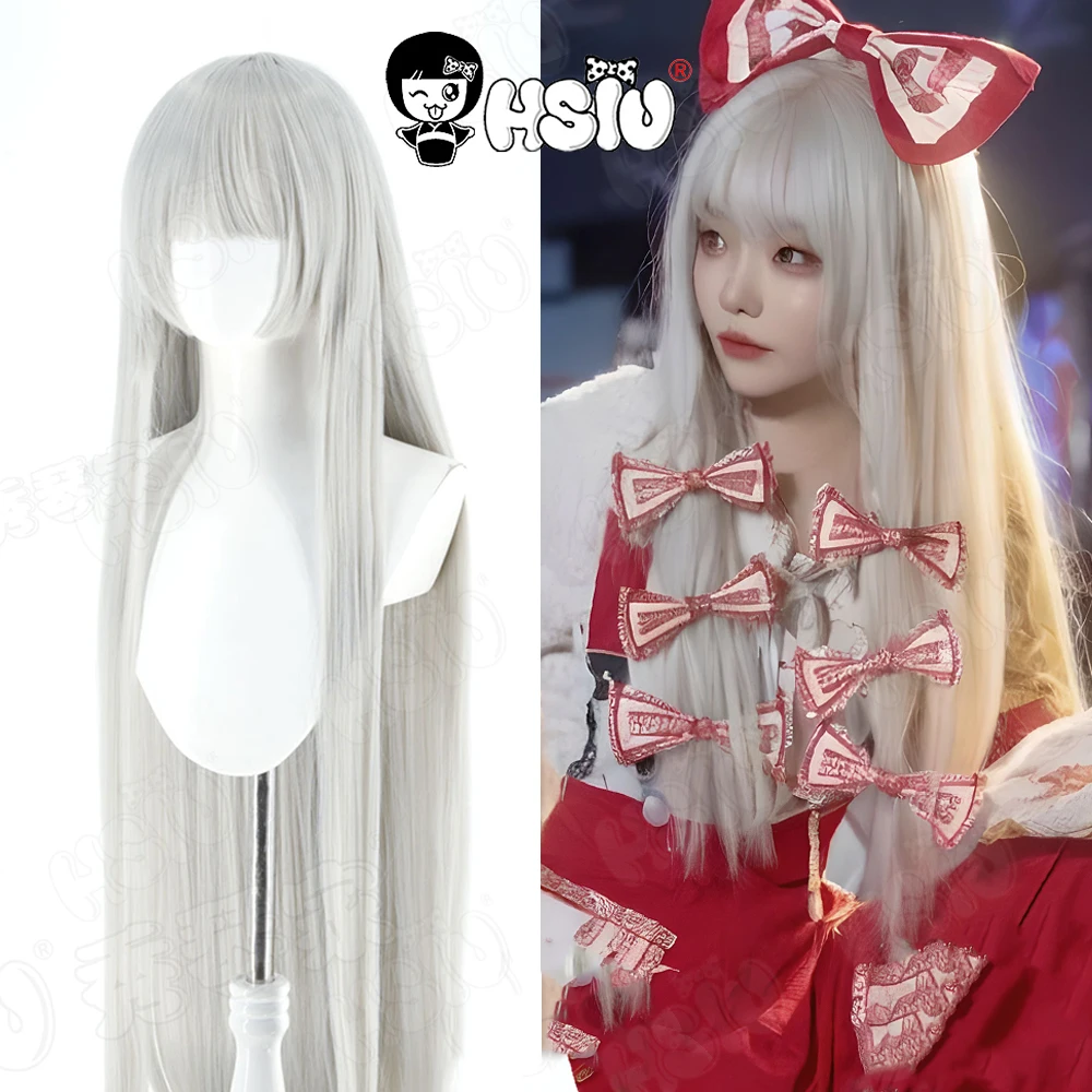 

Fujiwara no Mokou Косплей Парик HSIU 100 СМ серебристо-белые длинные волосы Синтетический парик + Кепка Touhou Project Fujiwara no Mokou Косплей