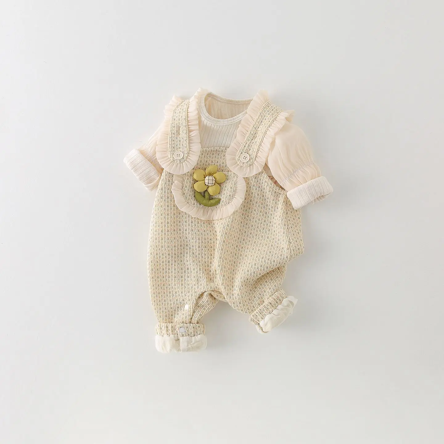 Somenie Baby Autumn Overalls Set Spring and Autumn Baby Girl Two-piece Set Newborn Super Cute Princess Foreign Gas Split Clothes