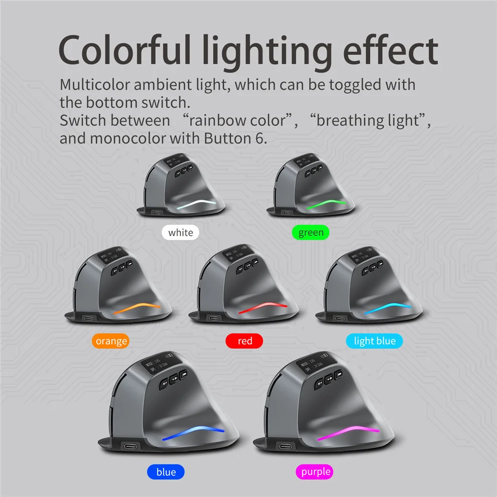 7 Color RGB Bluetooth Vertical Mouse Rechargeable USB Wireless Mouse with LED Screen  Ergonomic Mice for Macbook Laptop Gamer