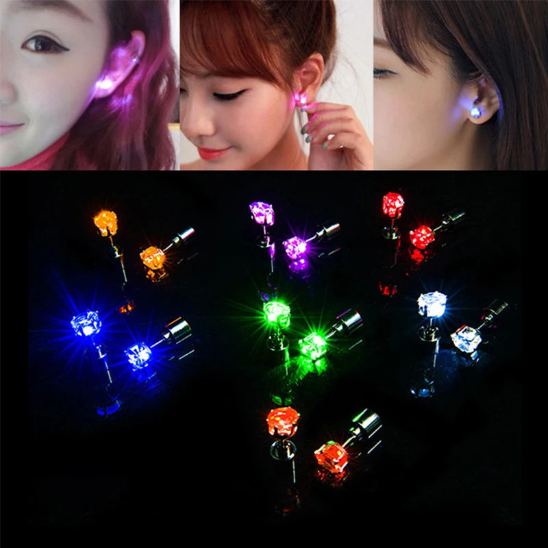 Girl Flashing Earrings LED Light Luminous Earrings Cube Earrings Bar Nightclub KTV Couple Luminous Jewelry Wholesale