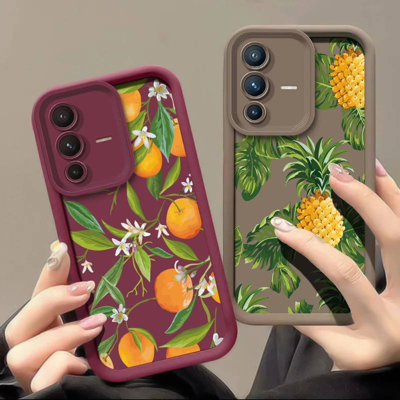 Phone Case For Vivo V60 V50 V40 Pro V25 V23 V23E V20 Pro V30 SE V30E V20 V21 V29E V29 V27E V27 Silicone Pineapple Orange Cover