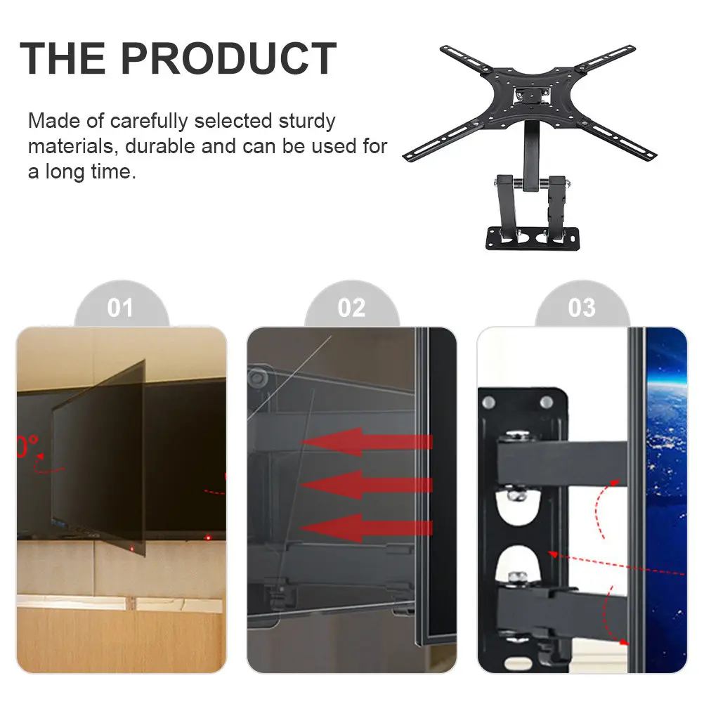 Extendable TV Wall Mount Bracket 14-42 Inch Adjustable Tilt 15 Degrees Sturdy TV Monitor Holder for Home Bedroom Hotel Milk Tea
