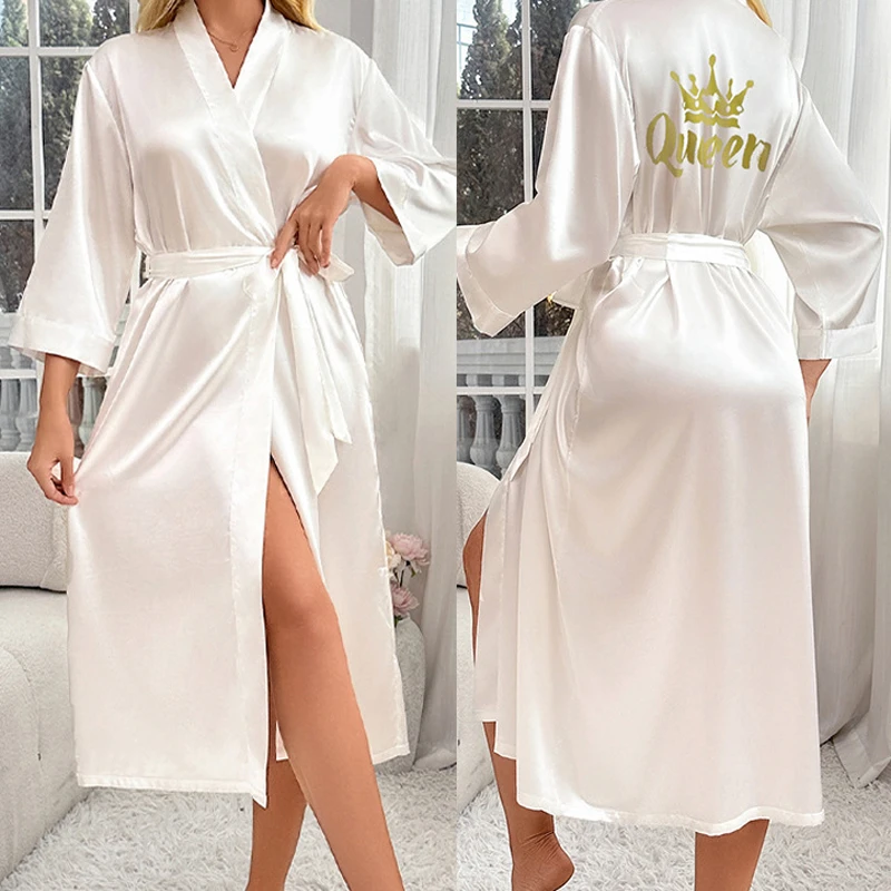 White Bride Wedding Robe Dressing Gown Spring Summer New Sleepwear Nightgown Female Kimono Bathrobe Loose Home Clothes