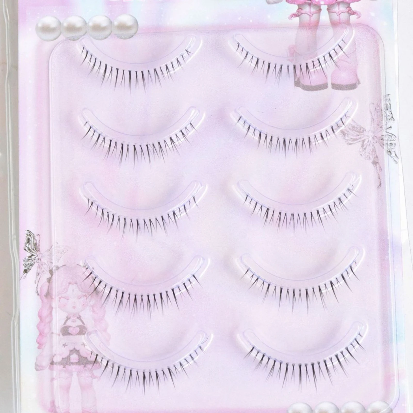 5 Paar koreanische Comic-Wimpern für untere falsche Wimpern, Vollstreifen, natürlich aussehende untere Wimpernverlängerung mit Kleber für das tägliche Make-up