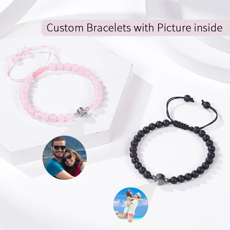 Custom Photo Bracelet Personalized Photo Projection Bracelet Beaded Bracelets with Picture Inside 100 Languages Memorial Gift