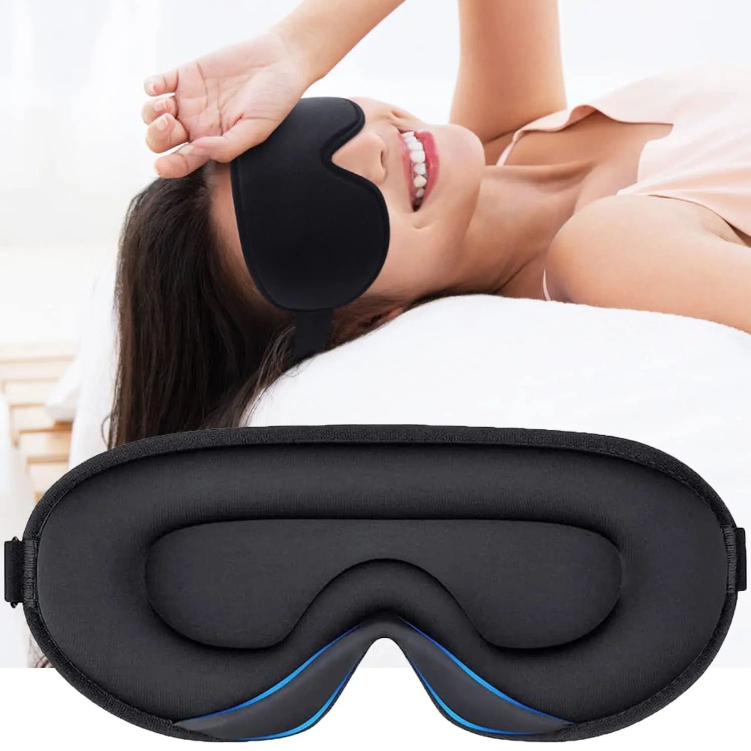 

3D Sleep Mask Contoured Blindfold Blockout Light Eye Cover with Adjustable Strap Eye Pillow Soft Comfy Eye Shade for Nap Travel