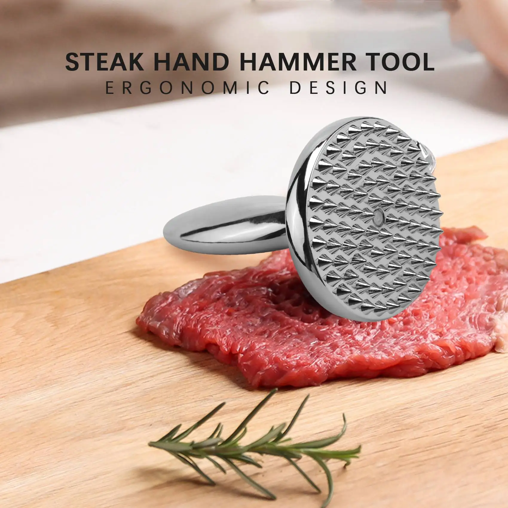 Dual Sided Meat Tenderizer,Marinating Prep Tool,Manual Hammer Mallet Tool for Steak,Reversible Stainless Steel Base