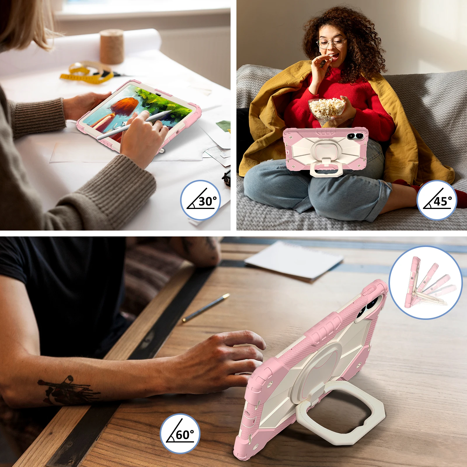 For Redmi Pad Pro 12.1 SE 8.7 Xiaomi Pad 7 Pro 11.2 2024 360 Rotating Heavy Armor Rugged Tablet Case Silicone Shockproof Cover