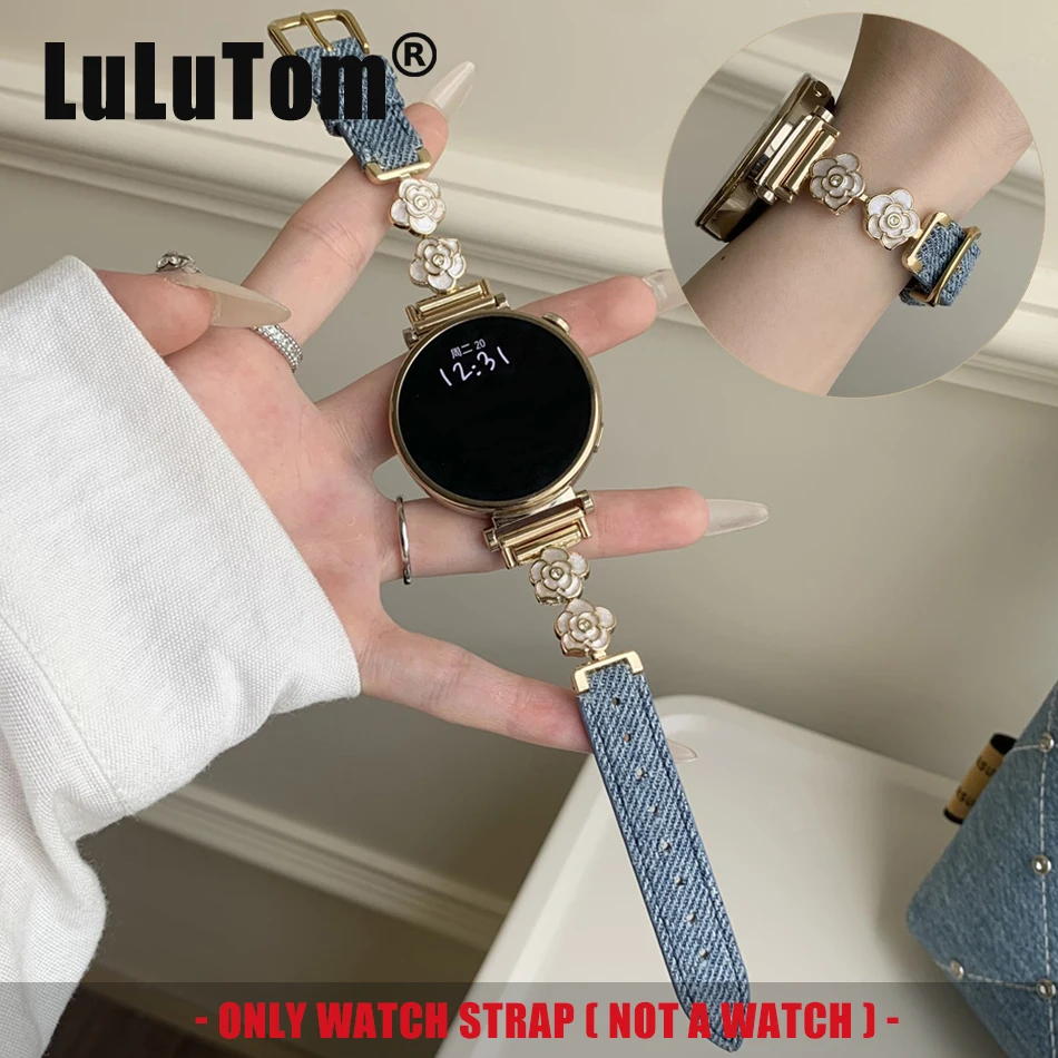 

Ремешок для часов 18/20/22 мм для Samsung Galaxy Watch 8 Ultra 7 6 5 4 Classic Huawei GT 5 4 3 Pro 41/46 мм, металлический кожаный ремешок с камелией