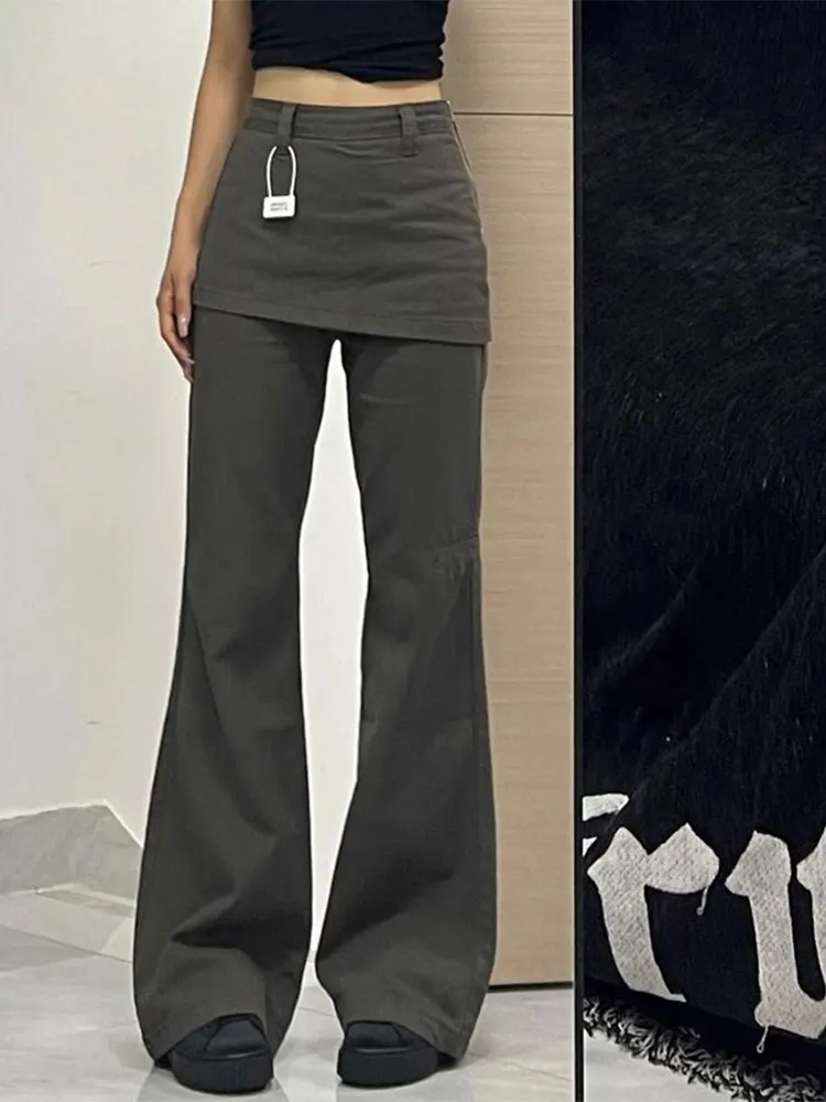 

Широкие брюки с высокой талией в стиле ретро, женские свободные брюки для спецодежды, осенние новые брюки размера плюс, большие мм, искусственная двухсекционная юбка