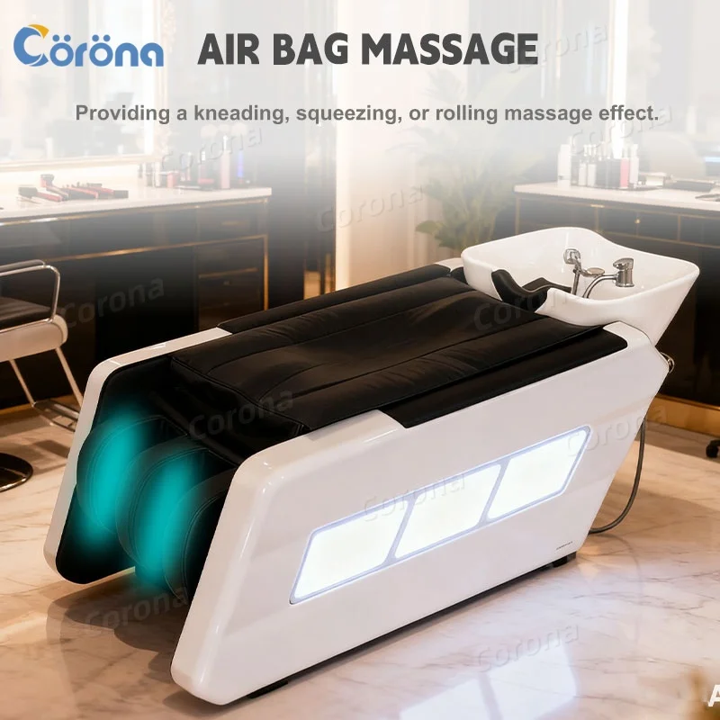 Professional Hair Shampoo Bed Reclining Hair Wash Chair Salon Shampoo Bed with Ceramic Bowl for Beauty Spa Barber Shop