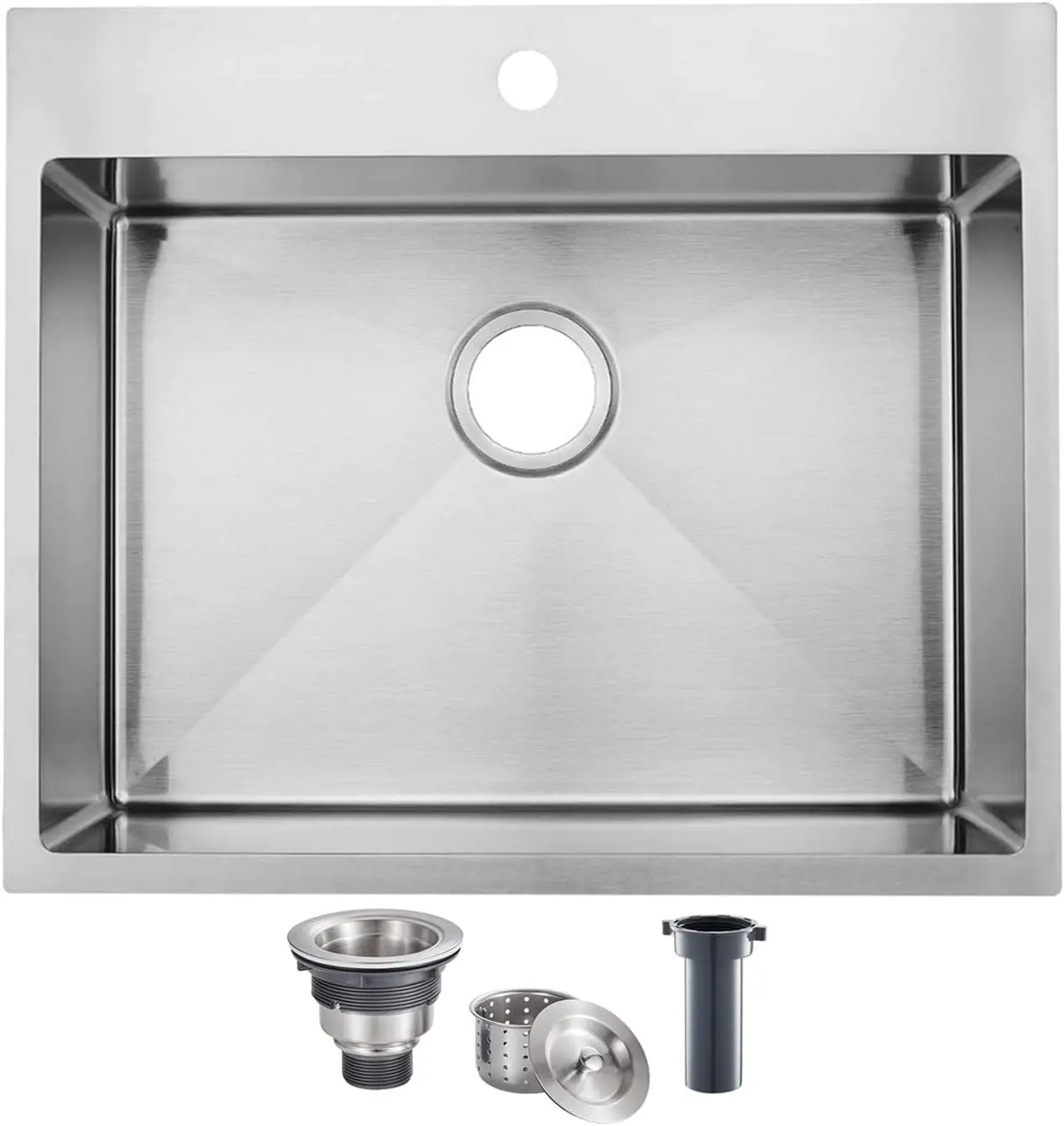 

25x22 Inch Drop In Kitchen Sink, 16 Gauge 304 Stainless Steel, 8 Inch Deep Utility Sink with Brushed Nickel Finish