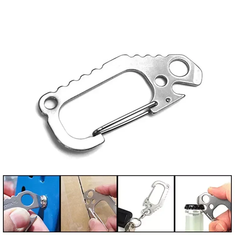 SPORTFUNSF Outdoor Carabiner D-Ring Key Chain Clip Hook Mountaineering Climbing Buckle Stainless Steel Bottle Opener Fast Hangin