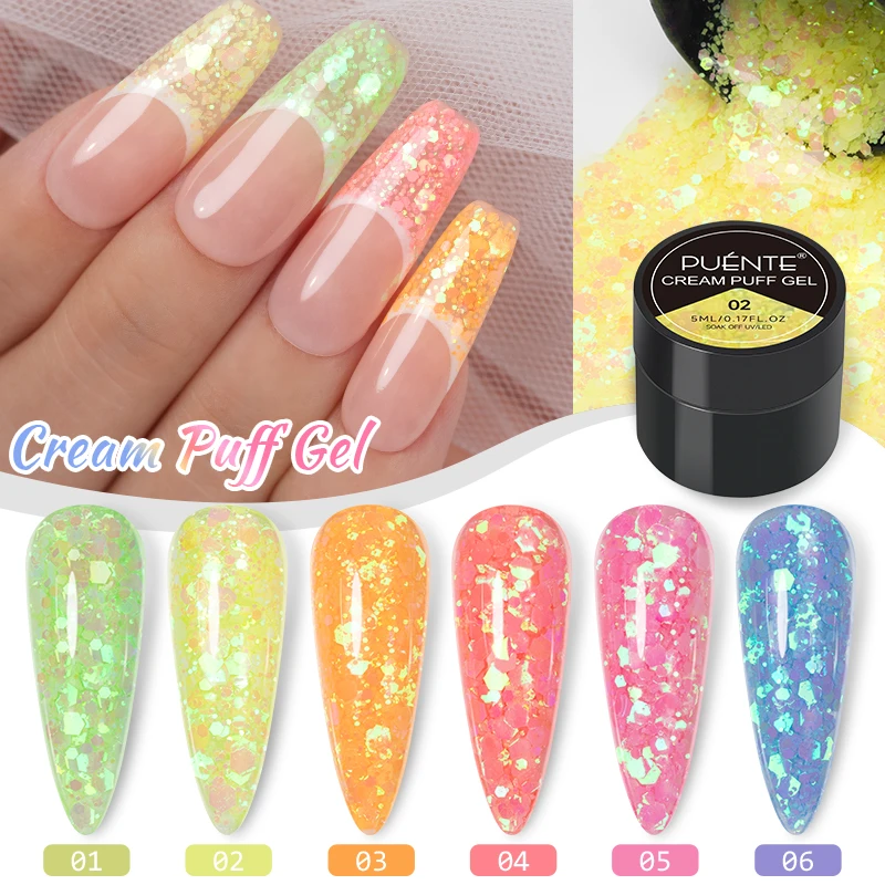 PUENTE Neon Glitter Sequins Gel Nail Polish 5ML Semi Permanent Varnish Hybrid Soak Off UV Nail Gel For Manicure Nail Art design