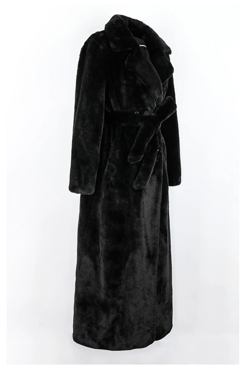 Nerazzurri Winter Extra Long Purple Black Thick Warm Soft Fluffy Faux Fur Coat Women Sashes Double Breasted Furry Overcoat 2022