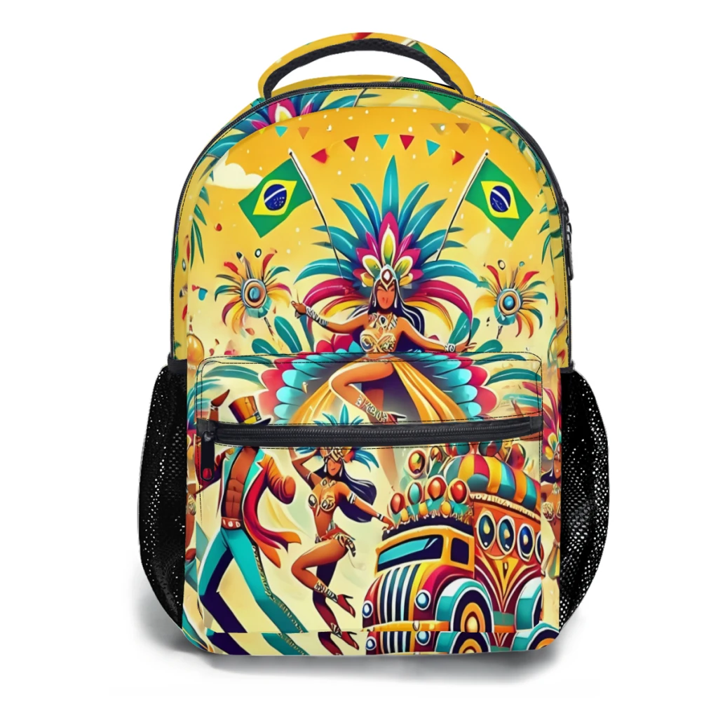 Brazilian Carnival Celebration Vibrant Festival Illustration Lightweight Casual Children's Youth Backpack Schoolbag  17inch