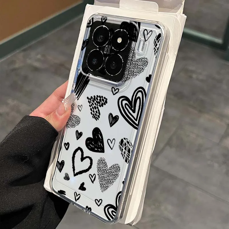 

Black Little Love Cute Pattern Phone Case For Xiaomi 17 15 14 13 12 12S 12X 12T 11 11T Pro max Lite ultra TPU Transparent