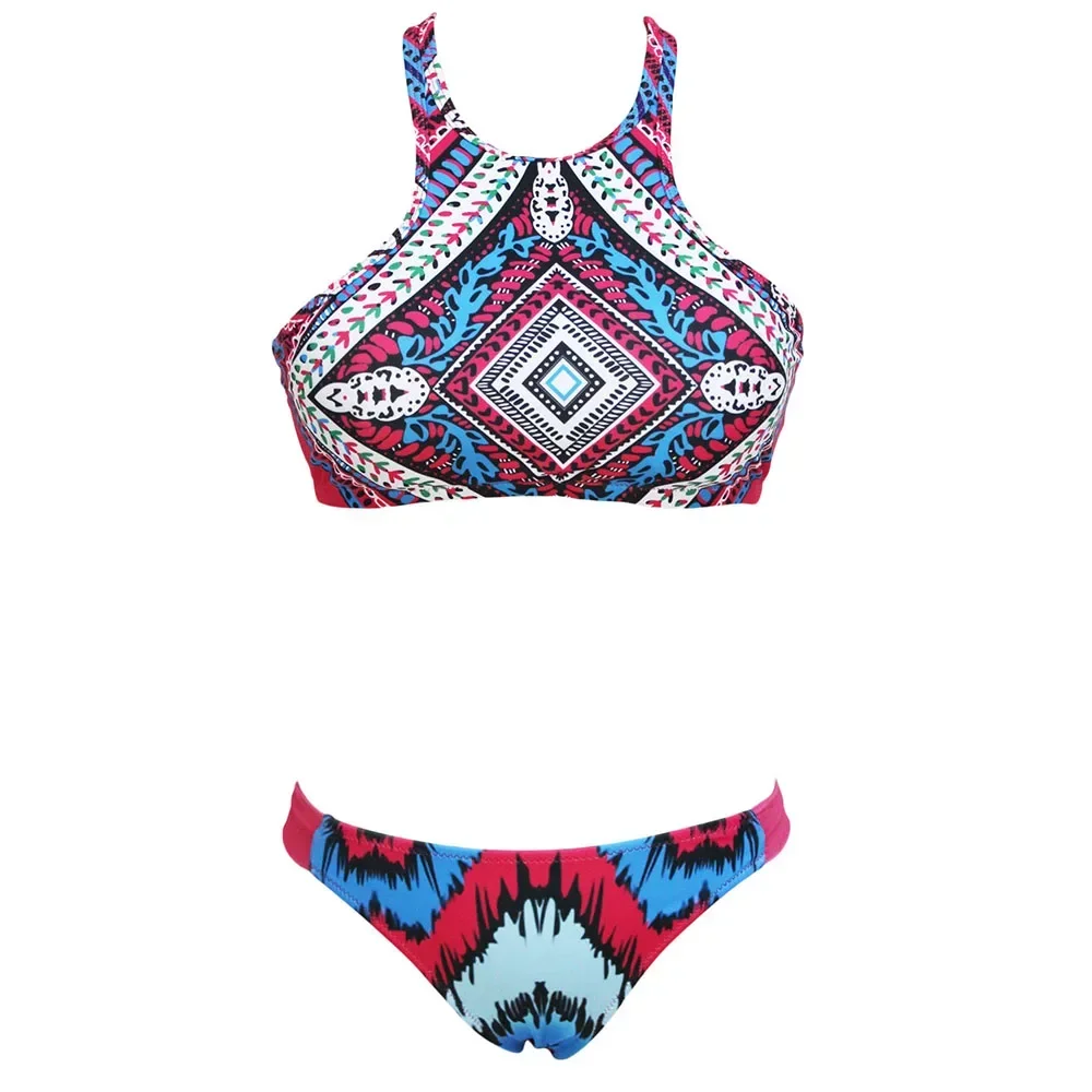 Damski strój kąpielowy z nadrukiem, z wszytym biustonoszem, kwiatowy strój plażowy, bikini z nadrukiem, dwuczęściowy tankini, seksowny, usztywniany, letni strój bikini.