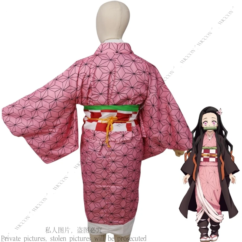 كامادو Nezuko أنيمي شيطان القاتل تأثيري حلي شعر مستعار إمرأة بنات كيمونو موحدة الملابس كيمونو معركة فستان كرنفال