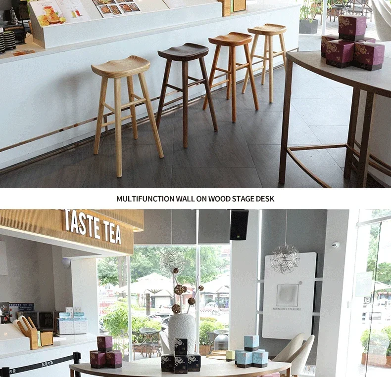 Nordic Commercial Bar Chair Solid Wood Dining Room High Stool Modern Simple Front Desk Cashier Bar Stool Furniture