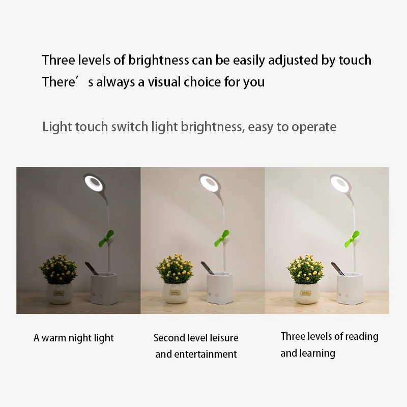 مصباح طاولة إبداعي متعدد الوظائف مع مروحة متكاملة لسطح المكتب لشحن سكن الطلاب والقراءة مصباح الدراسة الضوئي الليلي