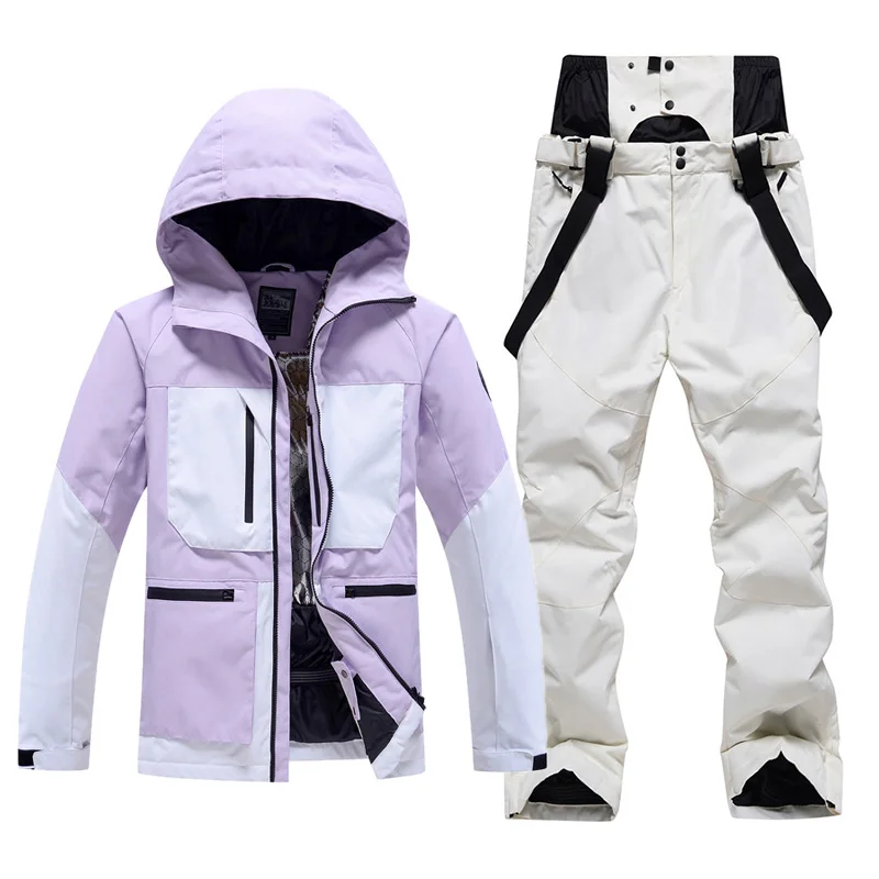 -30℃ Ski suit Snow prevention Jacket pants adult Couple clothing Men women windproof waterproof warm Green Pink white black blue