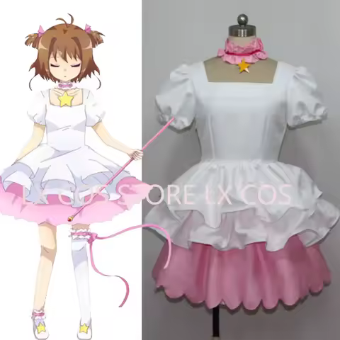 Anime Card Captor Sakura white Cosplay Costume Full Set Wig Any Size