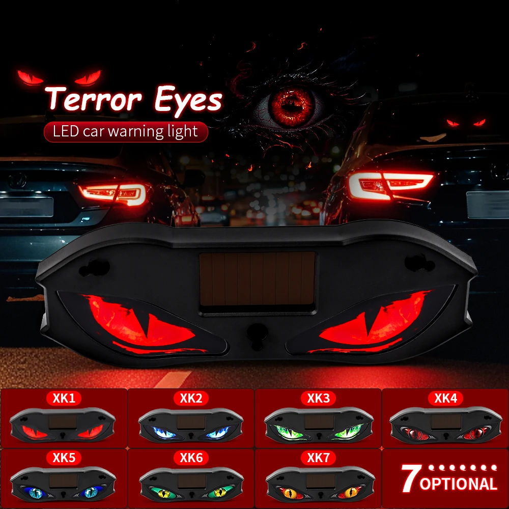 Newest Solar Devil Eyes Universal Car Suction Cup Mount Type-C Solar Charging LED Ambient Light Dynamic Expression Warning Light