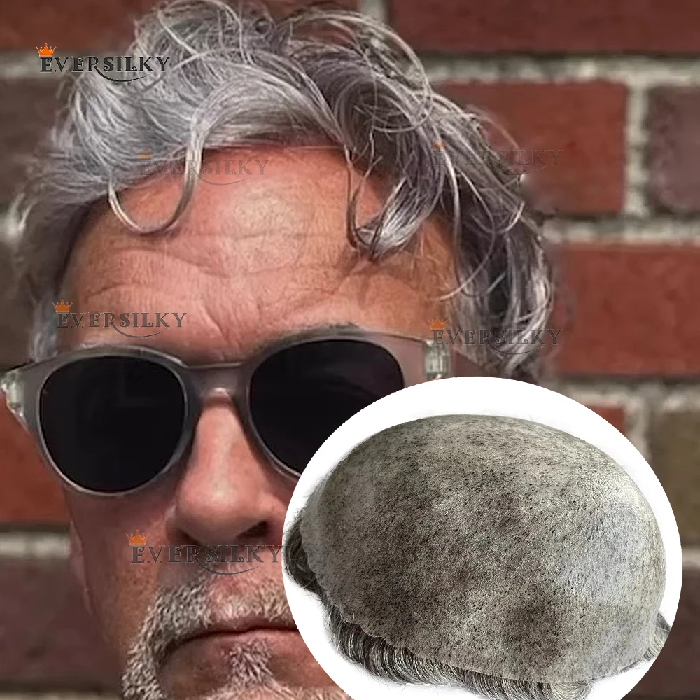 

30mm Wavy Undetectable 0.1mm Injection PU Old Men Toupee 1b20 1B80 1B40 Grey Black Man Hairpieces Human Hair Prosthesi Capillary
